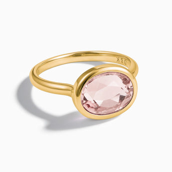 18KT Yellow Gold Vermeil Oval Morganite Bezel Ring - Contour Front View