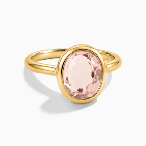 18KT Yellow Gold Vermeil Oval Morganite Bezel Ring - Harmony Front View