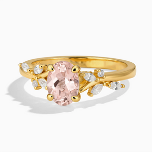 18KT Yellow Gold Vermeil Oval Morganite Branch-Like Ring - Sylvan Charm Front View