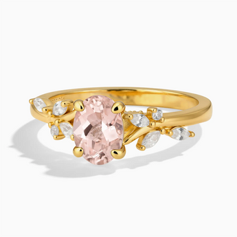18KT Yellow Gold Vermeil Oval Morganite Branch-Like Ring - Sylvan Charm Front View