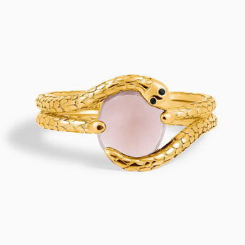 18KT Yellow Gold Vermeil Oval Morganite Coil Ring - Serpent's Embrace Front View