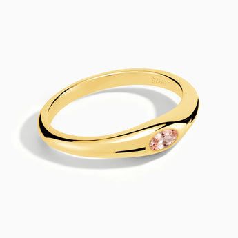 18KT Yellow Gold Vermeil Oval Morganite Dome Ring - Orbis Stack Front View