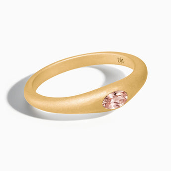 18KT Yellow Gold Vermeil Oval Morganite Sandblasted Ring - Essence Front View