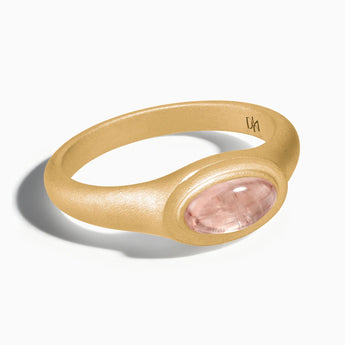 18KT Yellow Gold Vermeil Oval Morganite Sandblasted Ring - The Horizon Front View