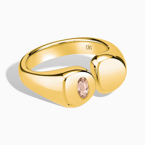 18KT Yellow Gold Vermeil Oval Morganite Signet Ring - Close at Hand Front View