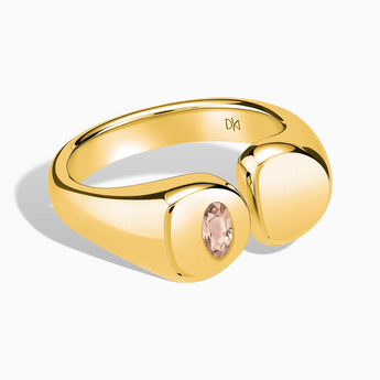 18KT Yellow Gold Vermeil Oval Morganite Signet Ring - Close at Hand Front View