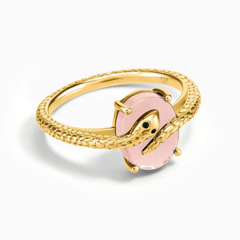 18KT Yellow Gold Vermeil Oval Morganite Wrap Serpent Ring - Coiled Sanctum Front View