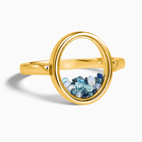 18KT Yellow Gold Vermeil Oval Ocean Dream Shaker Ring - Flux Front View