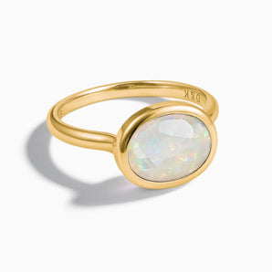 18KT Yellow Gold Vermeil Oval Opal Bezel Ring - Contour Front View