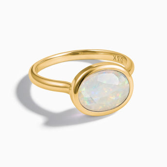 18KT Yellow Gold Vermeil Oval Opal Bezel Ring - Contour Front View