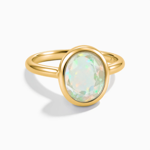 18KT Yellow Gold Vermeil Oval Opal Bezel Ring - Harmony Front View