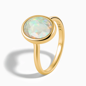 18KT Yellow Gold Vermeil Oval Opal Bezel Ring - Harmony Side View