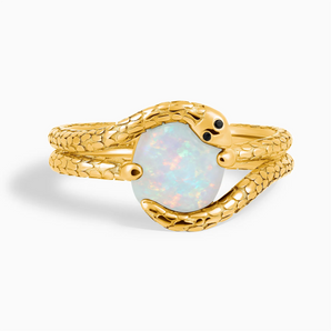 18KT Yellow Gold Vermeil Oval Opal Coil Ring - Serpent's Embrace Front View