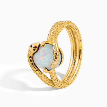 18KT Yellow Gold Vermeil Oval Opal Coil Ring - Serpent's Embrace Side View