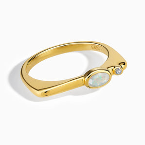 18KT Yellow Gold Vermeil Oval Opal Puzzle Stacking Ring - Minimal Form Front View