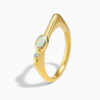 18KT Yellow Gold Vermeil Oval Opal Puzzle Stacking Ring - Minimal Form Side View