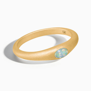 18KT Yellow Gold Vermeil Oval Opal Sandblasted Ring - Essence Front View