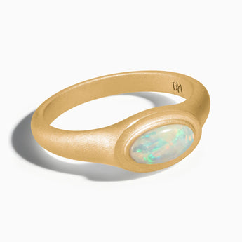 18KT Yellow Gold Vermeil Oval Opal Sandblasted Ring - The Horizon Front View