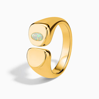 18KT Yellow Gold Vermeil Oval Opal Signet Ring - Close at Hand Side View