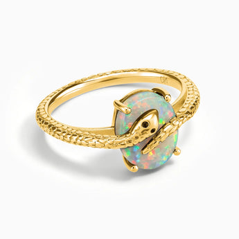 18KT Yellow Gold Vermeil Oval Opal Wrap Serpent Ring - Coiled Sanctum Front View