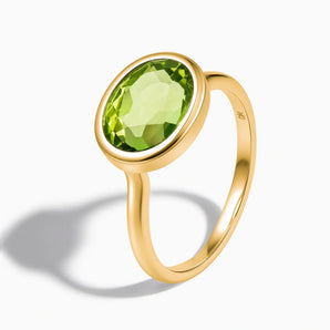 18KT Yellow Gold Vermeil Oval Peridot Bezel Ring - Contour Side View