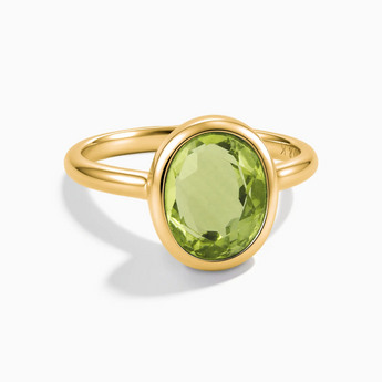 18KT Yellow Gold Vermeil Oval Peridot Bezel Ring - Harmony Front View