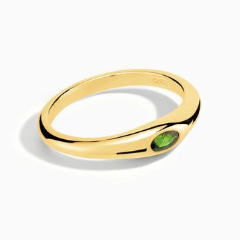 18KT Yellow Gold Vermeil Oval Peridot Dome Ring - Orbis Stack Front View