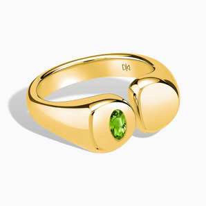 18KT Yellow Gold Vermeil Oval Peridot Signet Ring - Close at Hand Front View