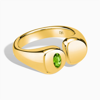 18KT Yellow Gold Vermeil Oval Peridot Signet Ring - Close at Hand Front View