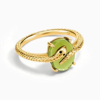 18KT Yellow Gold Vermeil Oval Peridot Wrap Serpent Ring - Coiled Sanctum Front View