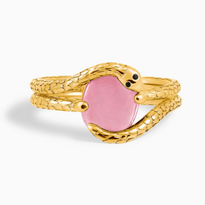 18KT Yellow Gold Vermeil Oval Pink Tourmaline Coil Ring - Serpent's Embrace Front View