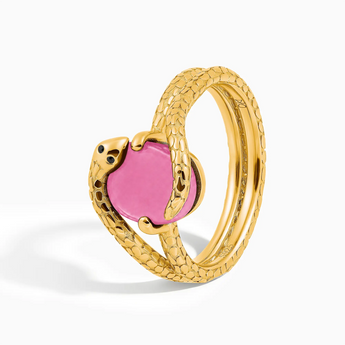 18KT Yellow Gold Vermeil Oval Pink Tourmaline Coil Ring - Serpent's Embrace Side View