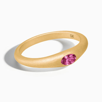 18KT Yellow Gold Vermeil Oval Pink Tourmaline Sandblasted Ring - Essence Front View