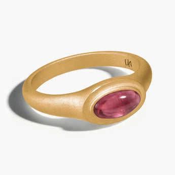 18KT Yellow Gold Vermeil Oval Pink Tourmaline Sandblasted Ring - The Horizon Front View