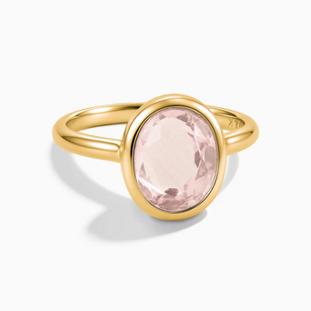 18KT Yellow Gold Vermeil Oval Rose Quartz Bezel Ring - Harmony Front View