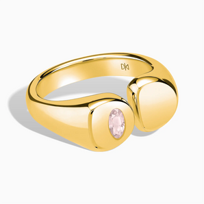 18KT Yellow Gold Vermeil Oval Rose Quartz Signet Ring - Close at Hand Front View