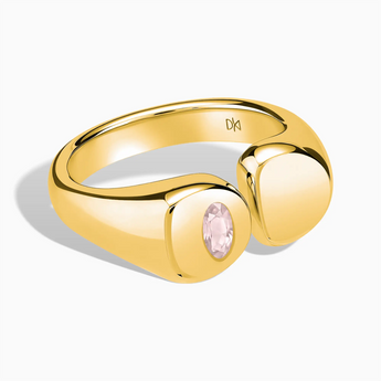 18KT Yellow Gold Vermeil Oval Rose Quartz Signet Ring - Close at Hand Front View