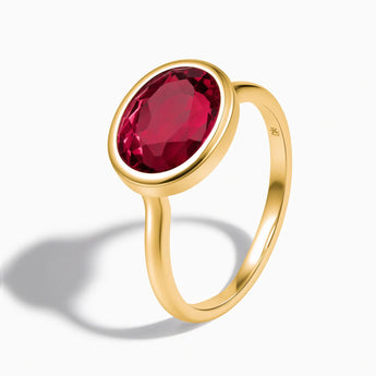 18KT Yellow Gold Vermeil Oval Ruby Bezel Ring - Contour Side View