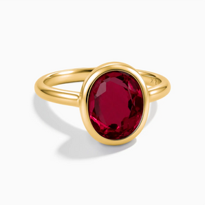 18KT Yellow Gold Vermeil Oval Ruby Bezel Ring - Harmony Front View