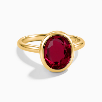 18KT Yellow Gold Vermeil Oval Ruby Bezel Ring - Harmony Front View