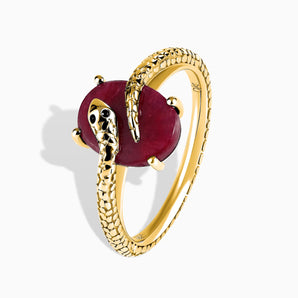18KT Yellow Gold Vermeil Oval Ruby Wrap Serpent Ring - Coiled Sanctum Side View