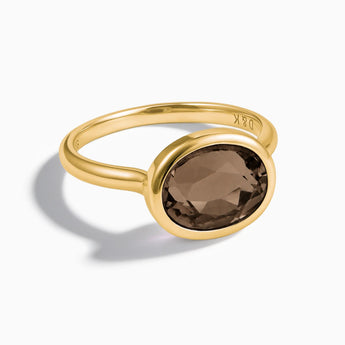 18KT Yellow Gold Vermeil Oval Smoky Quartz Bezel Ring - Contour Front View