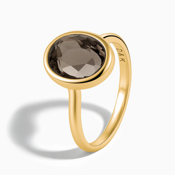 18KT Yellow Gold Vermeil Oval Smoky Quartz Bezel Ring - Harmony Side View