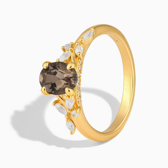 18KT Yellow Gold Vermeil Oval Smoky Quartz Branch-Like Ring - Sylvan Charm Side View