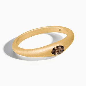18KT Yellow Gold Vermeil Oval Smoky Quartz Sandblasted Ring - Essence Front View