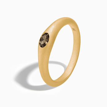 18KT Yellow Gold Vermeil Oval Smoky Quartz Sandblasted Ring - Essence Side View