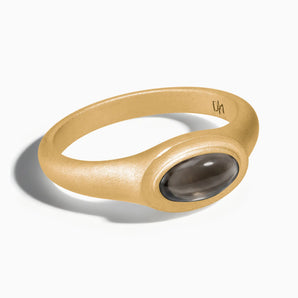 18KT Yellow Gold Vermeil Oval Smoky Quartz Sandblasted Ring - The Horizon Front View
