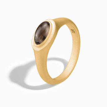 18KT Yellow Gold Vermeil Oval Smoky Quartz Sandblasted Ring - The Horizon Side View