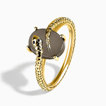 18KT Yellow Gold Vermeil Oval Smoky Quartz Wrap Serpent Ring - Coiled Sanctum Side View