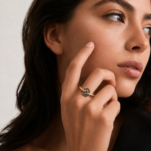 18KT Yellow Gold Vermeil Oval Smoky Quartz Wrap Serpent Ring - Coiled Sanctum Worn View